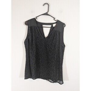 Laundry By Shelli Segal Top Women Sz M Black Sleeveless V-Neck Lace Office Work